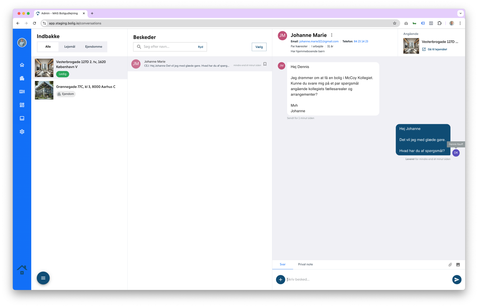 Chat med dine leads via Bolig.io på computeren